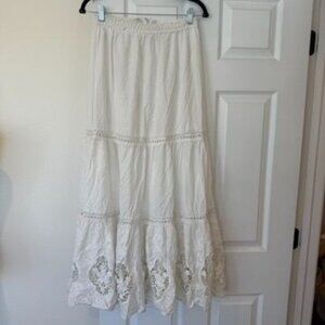 White Tiered Eyelet Lace Trim Maxi Skirt Size Small Coquette Cottagecore